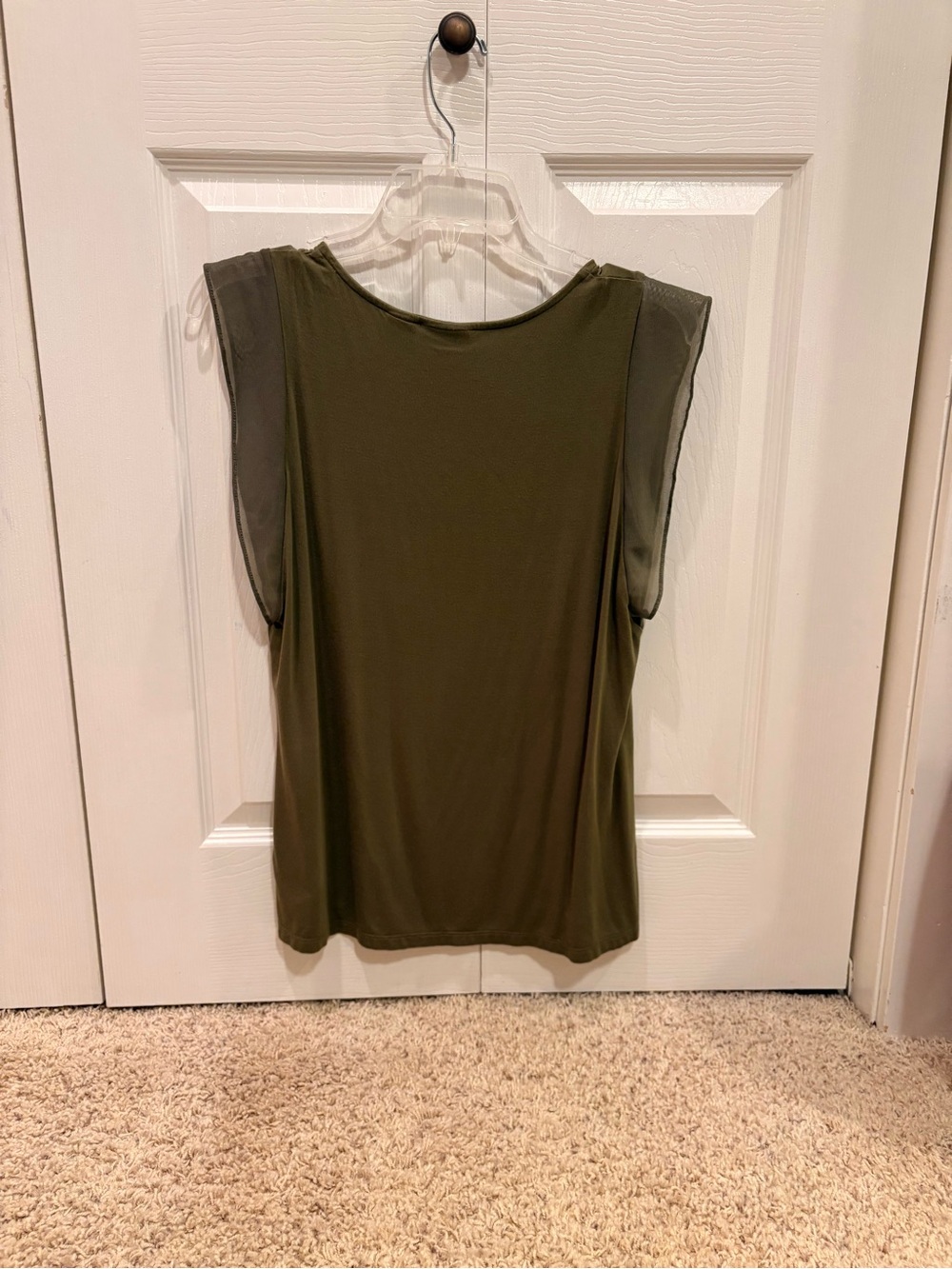 Tahari Olive Green Sheer Cap Sleeve Tank